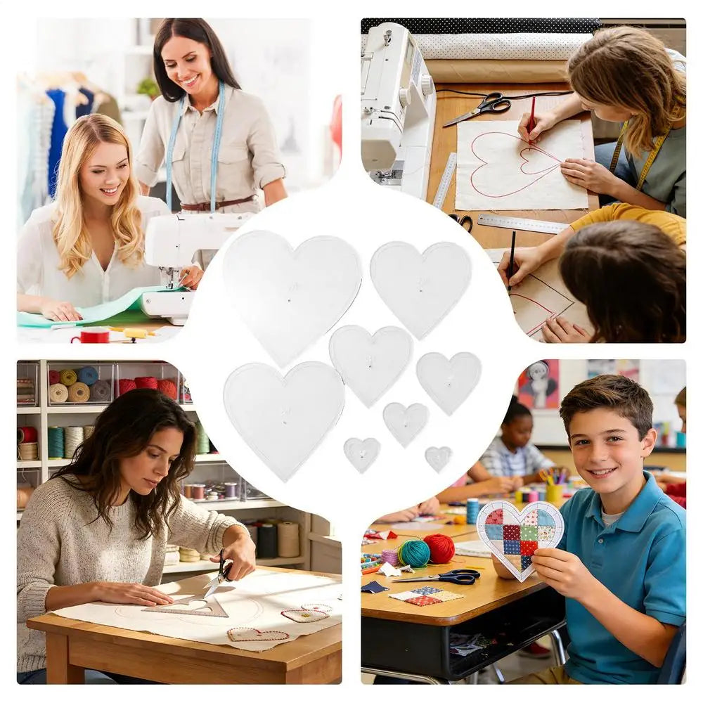 8-Piece Heart Quilting Template Set – Acrylic Fabric Cutting Stencils for Patchwork & Sewing