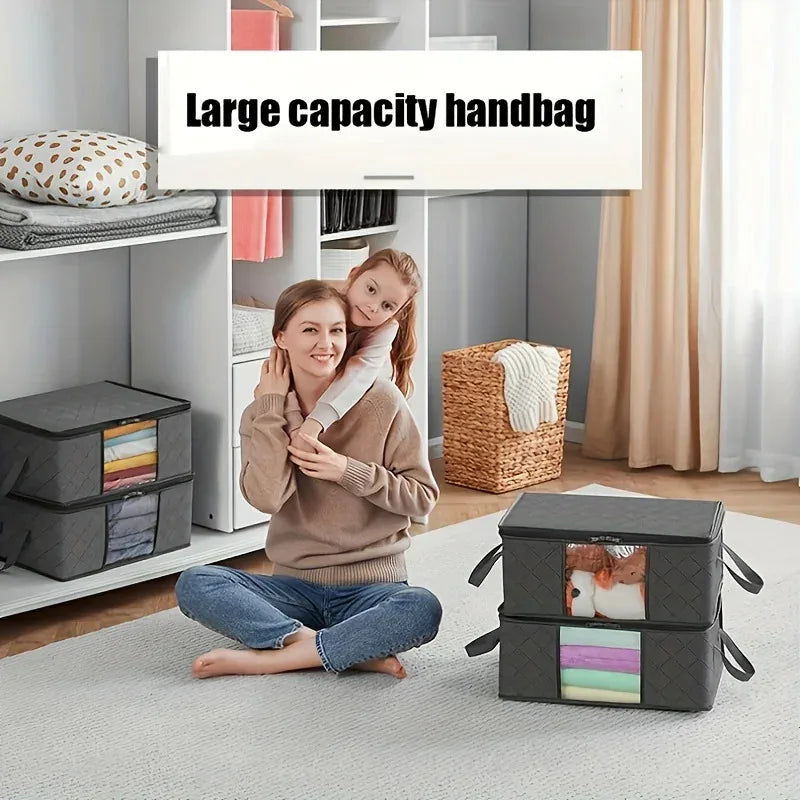 35L Foldable Fabric Storage Bag with Clear Window – Quilt & Blanket Organizer Box