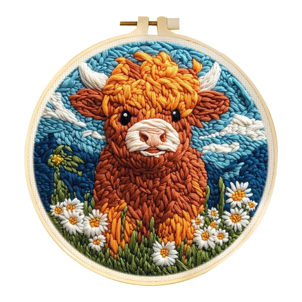 Punch Needle Embroidery Starter Kit – Animal Pattern | 20×20cm (7.8") with Hoop & Yarn