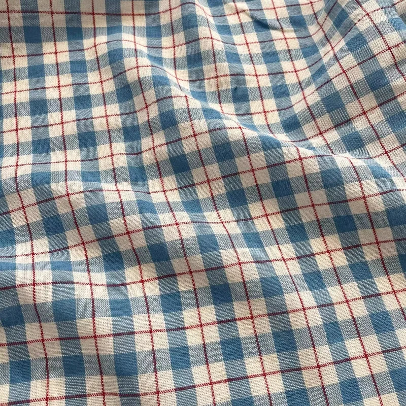 Ins Style Checkered Cotton Cloth DIY Blue Fabric