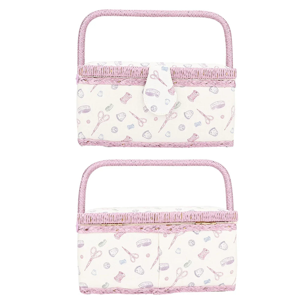 Vintage Sewing Basket Household Fabric Craft Thread Needle Storage Box Organizer