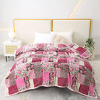 Flannel Throw Blanket – Pink Flower Plaid Patchwork Pattern | Soft & Warm | 5 Sizes