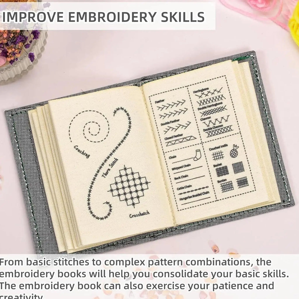 Chinese Style Embroidery Stitches Book Set – Hoop, 50-Color Threads & 10-Page Stitch Atlas