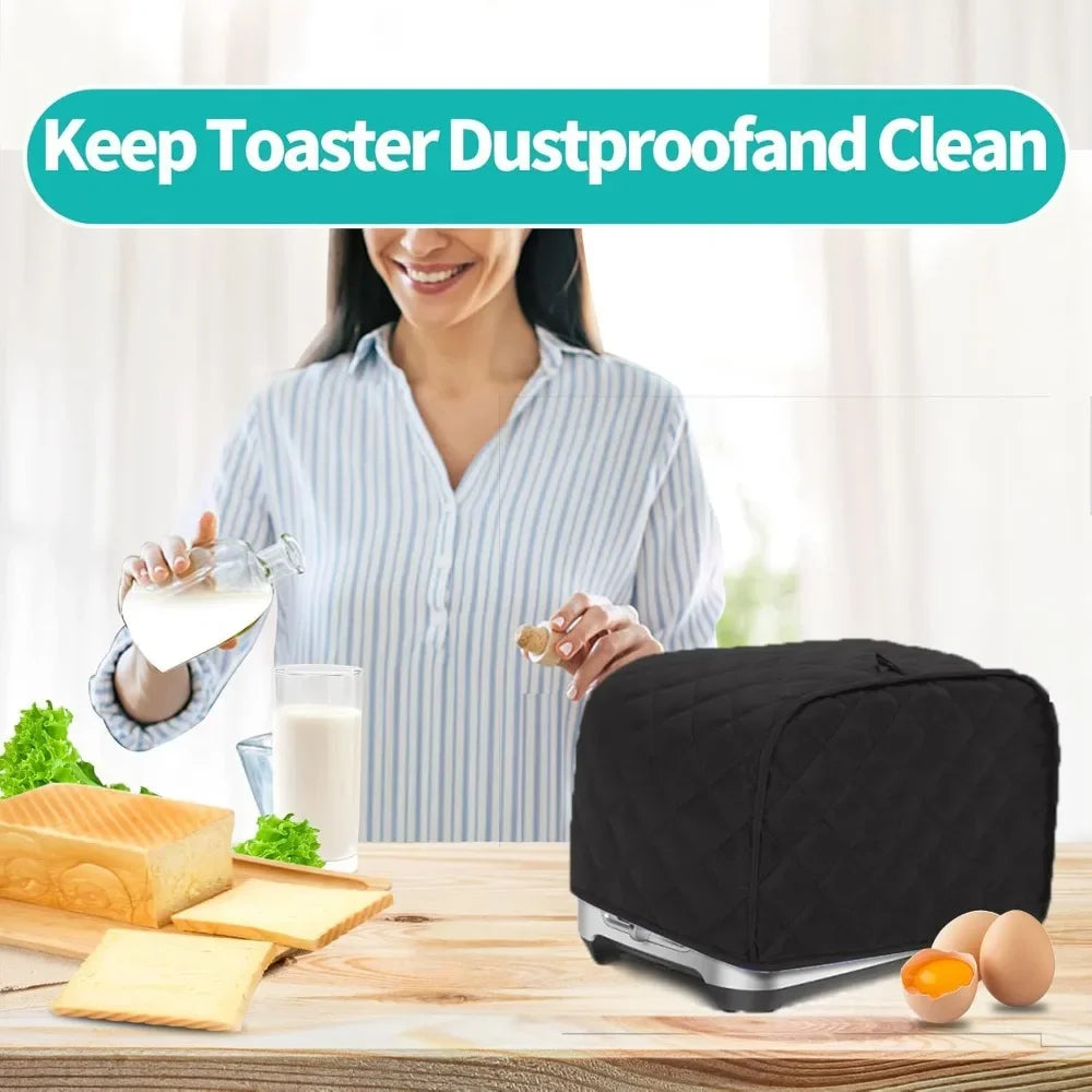 Quilted Toaster Cover – Universal 2 & 4 Slice, Fingerprint-Proof, Dust & Grease Protection (Black)