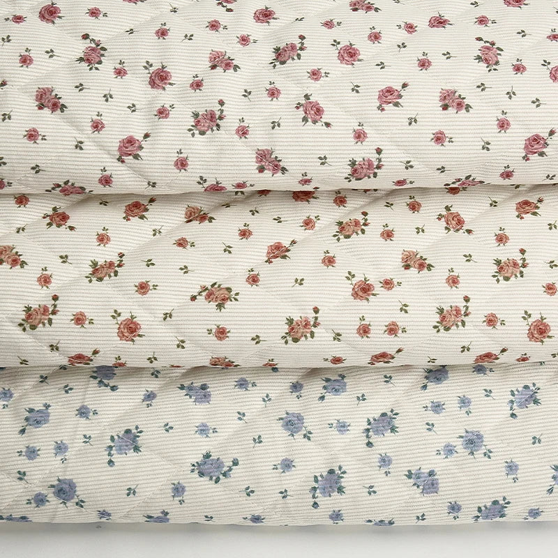 Xintianji Quilted Corduroy Fabric – Floral Print, Thickened, 150cm Wide
