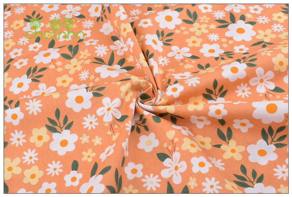 Orange Floral Series Printed Twill Cotton Fabric – 40s Weight