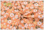 Orange Floral Printed Twill Cotton Fabric – 160cm (63") Wide | Cut to Order