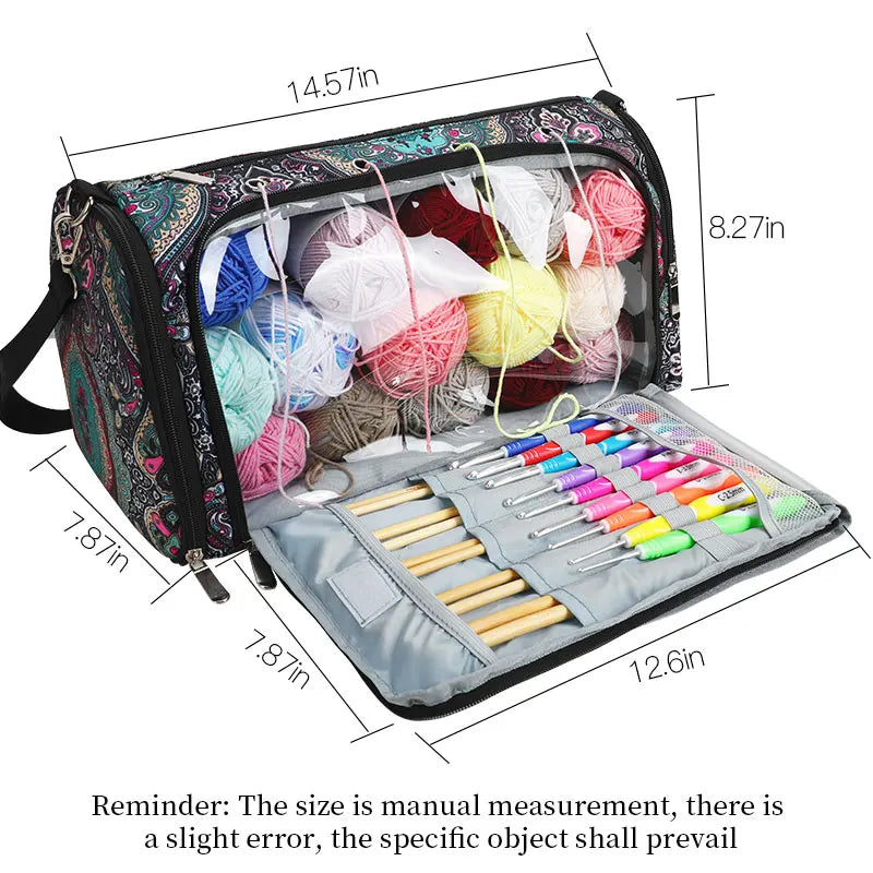 Bolsa de almacenamiento de hilo y ganchillo con estampado Paisley – Estuche organizador de punto (37×20×21cm)