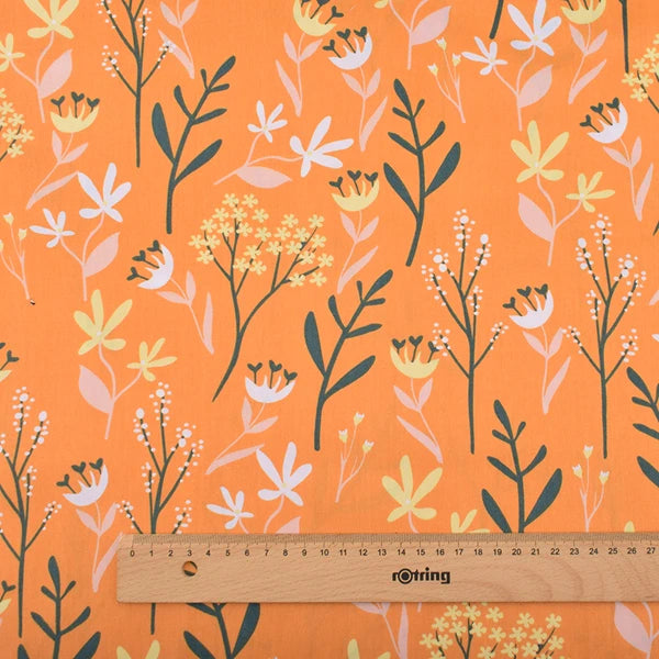 Orange Floral Series Printed Twill Cotton Fabric – 40s Weight