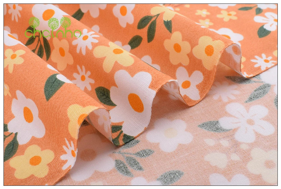 Orange Floral Series Printed Twill Cotton Fabric – 40s Weight