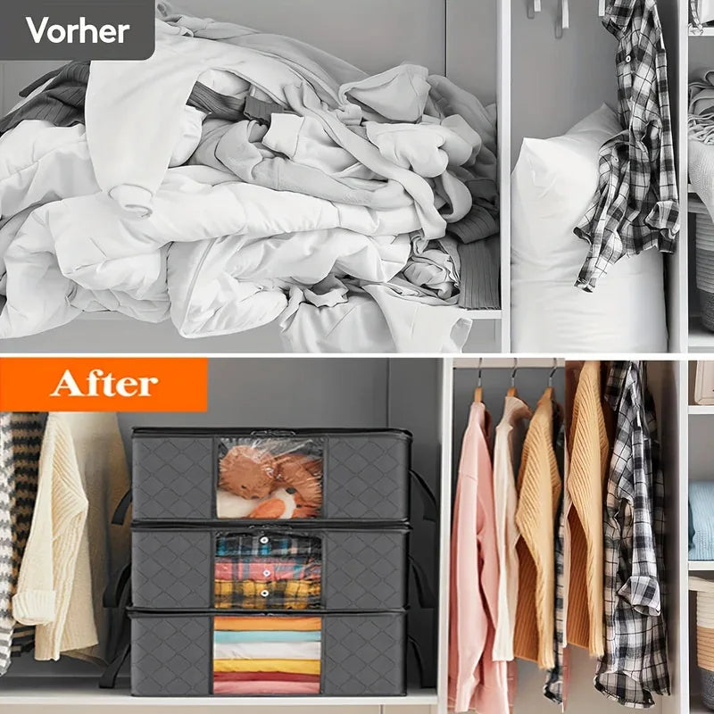 35L Foldable Fabric Storage Bag with Clear Window – Quilt & Blanket Organizer Box