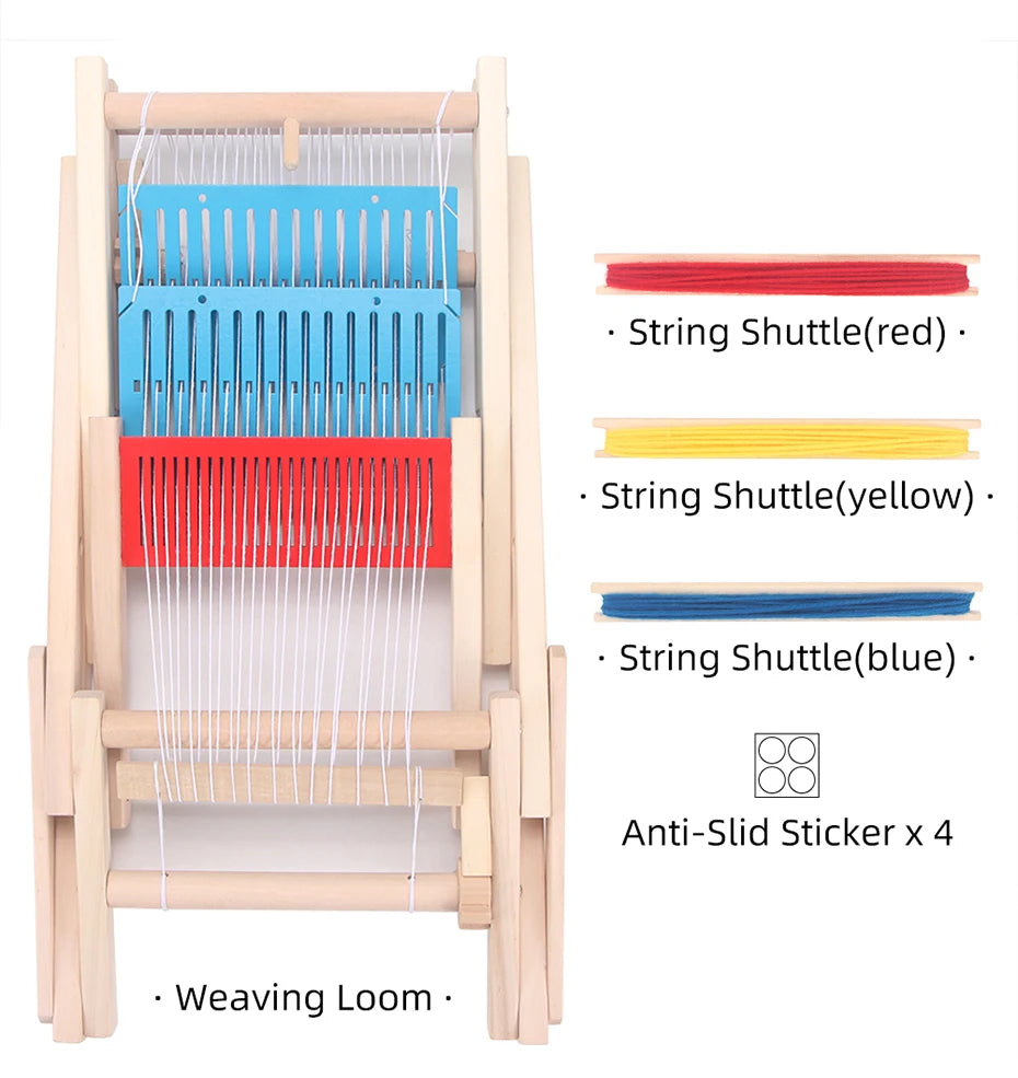Kit de telar plegable multiartesanal de madera – Telar de mesa con 12 madejas de lana