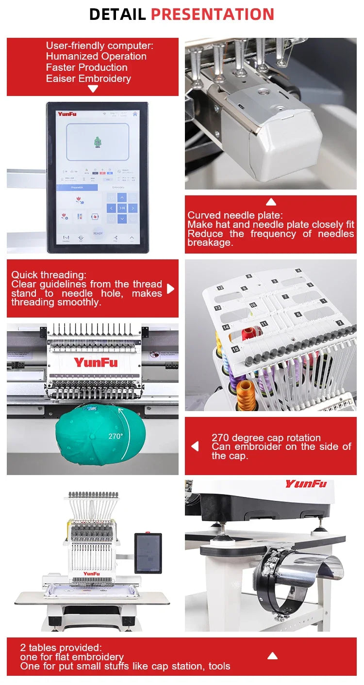 Single-Head Computerized Embroidery Machine – Dahao A15, 9/12/15 Needle, 1200 RPM