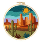 Set de kit de aguja mágica con patrón de paisaje, bordado en bastidor de ciudad y desierto con marco para principiantes, juego de manualidades de mechones de hilo de bricolaje