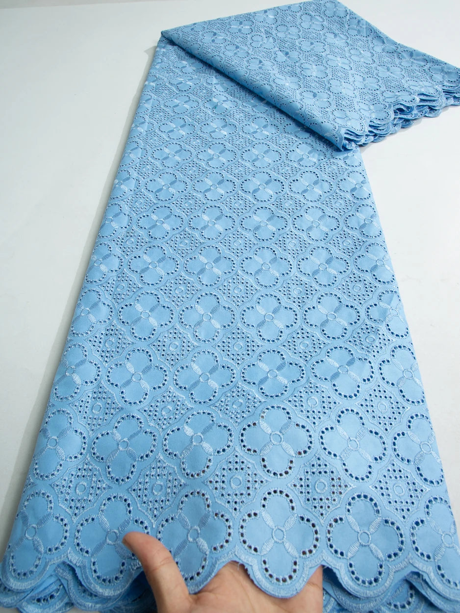 African Swiss Voile Cotton Lace Fabric – 5 Yards | Nigerian Embroidered Lace for Men’s & Women’s Clothing & DIY Sewing