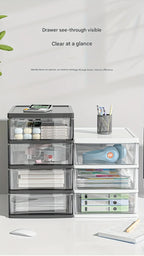 Japanese Style Desktop Storage Box-Transparent Drawer Organizer for Cosmetics,Stationery & Office Supplie,Student Desk Organizer