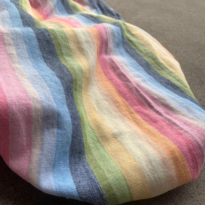 Colorful Woven Striped Linen-Cotton Fabric – 65% Linen 35% Cotton, 142cm Wide, Sold by 50cm – For Dresses, Pants & Designer Clothing