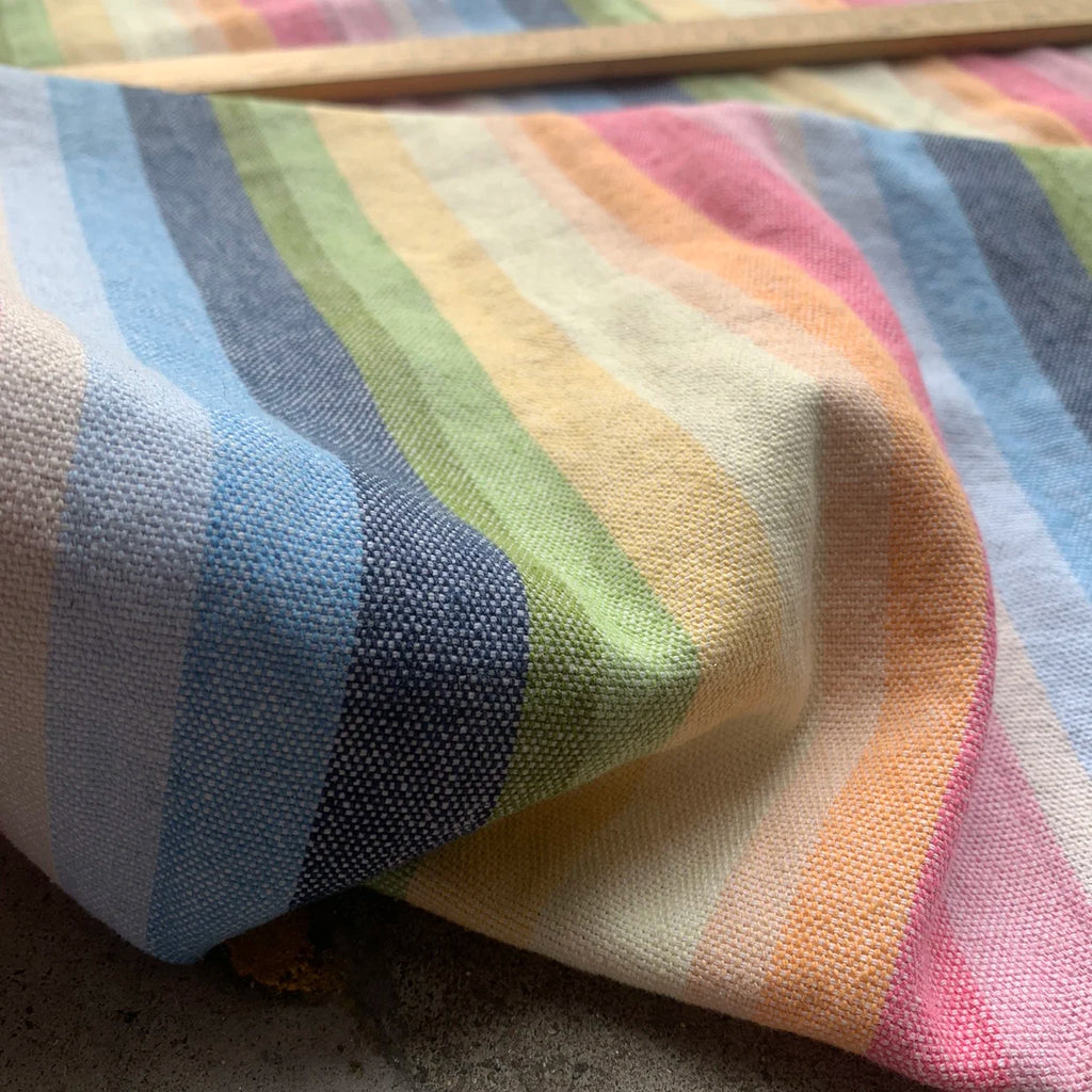 Colorful Woven Striped Linen-Cotton Fabric – 65% Linen 35% Cotton, 142cm Wide, Sold by 50cm – For Dresses, Pants & Designer Clothing