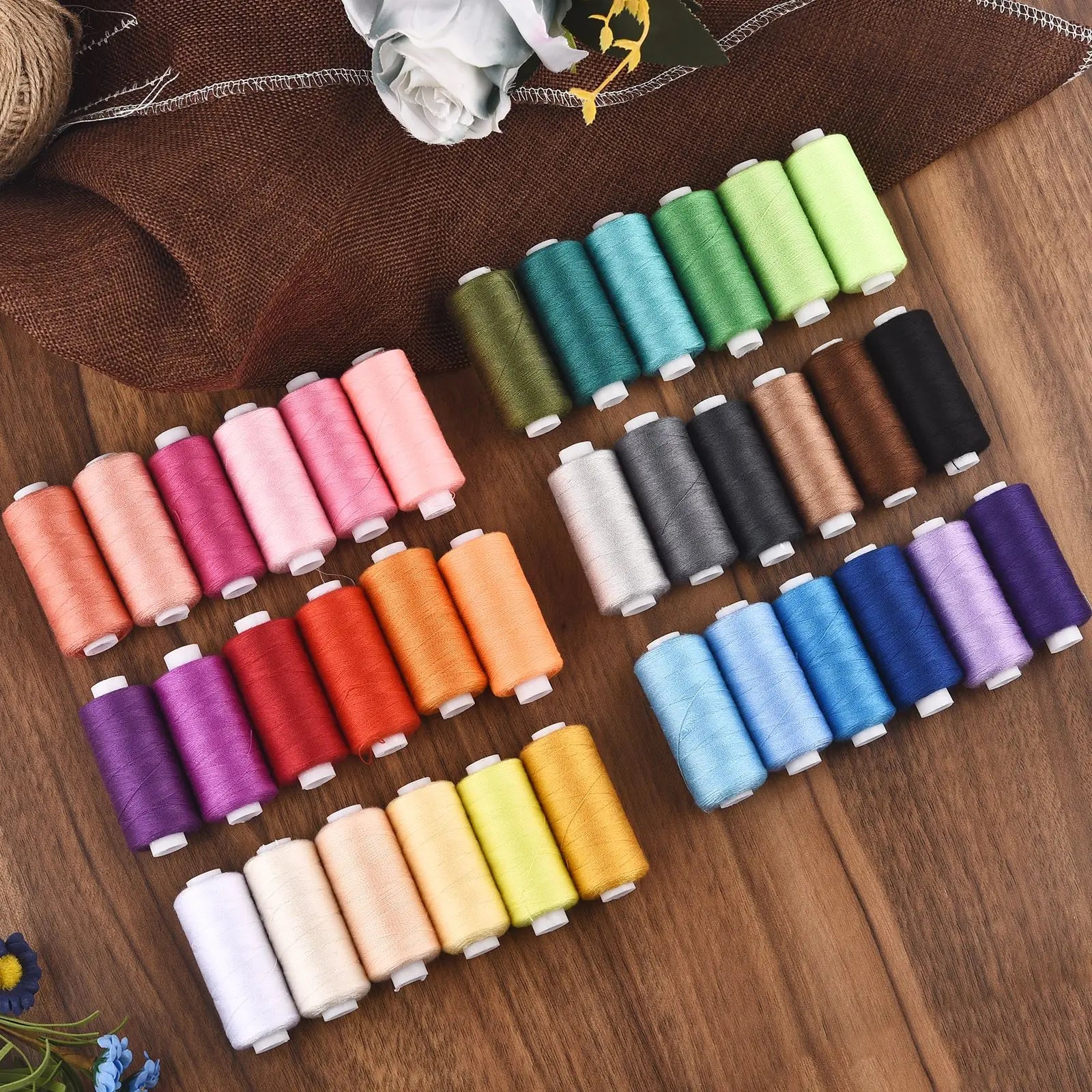 Polyester Sewing Thread Set — 6 Rolls, 400 Yards Each