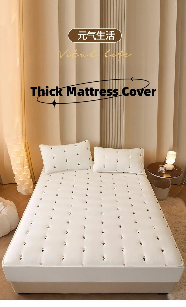 Super Thick Quilted Embroidered Mattress Pad Cover – Single, Queen & King Sizes