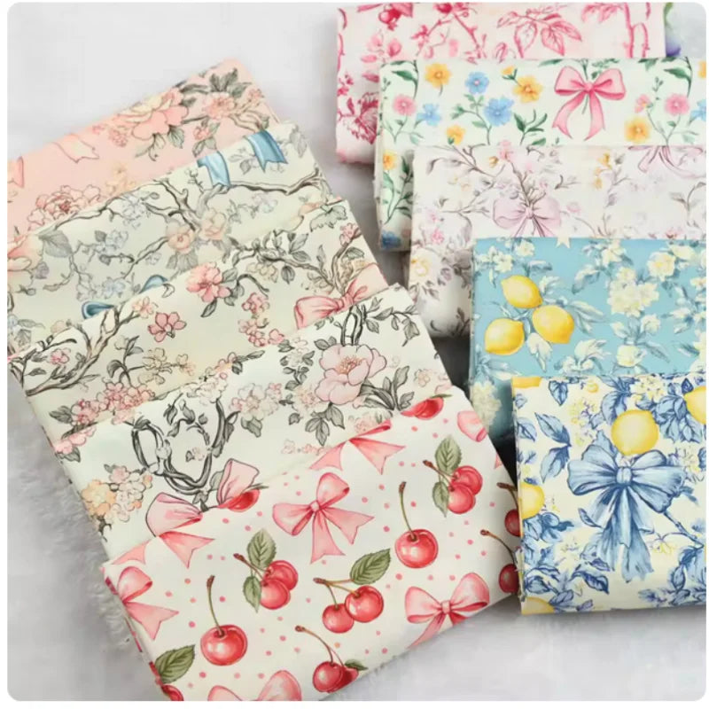 Bowknot & Flower Print 100% Cotton Fabric | 110cm Wide | Sold by the Half Yard