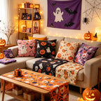 Halloween Print Fabric – Spiderweb, Ghost & Holiday Motifs | 100% Polyester, 150cm Wide
