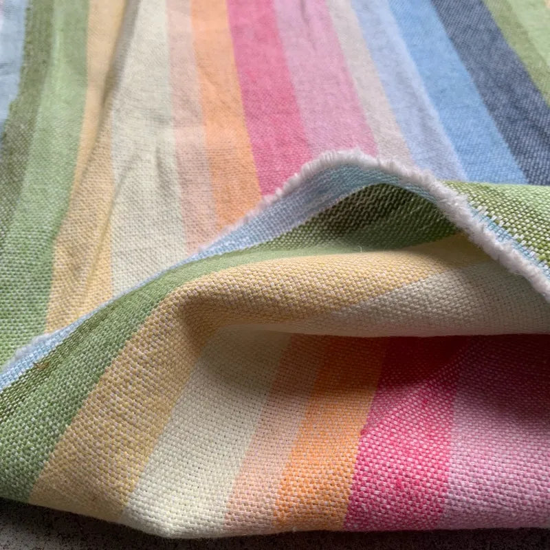 Colorful Woven Striped Linen-Cotton Fabric – 65% Linen 35% Cotton, 142cm Wide, Sold by 50cm – For Dresses, Pants & Designer Clothing