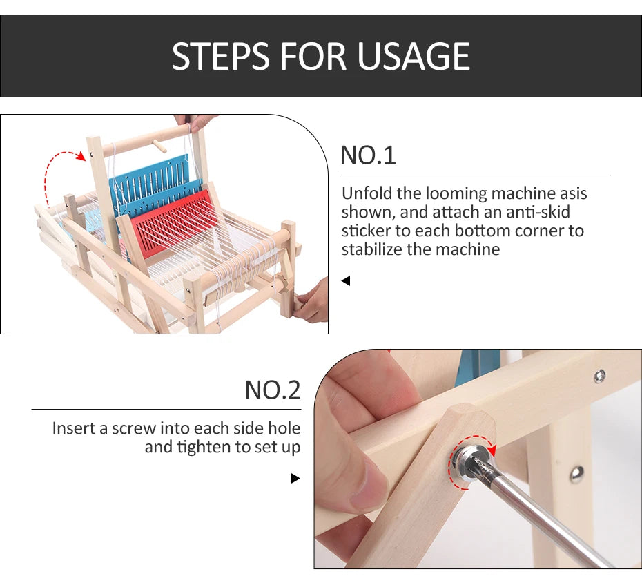Kit de telar plegable multiartesanal de madera – Telar de mesa con 12 madejas de lana