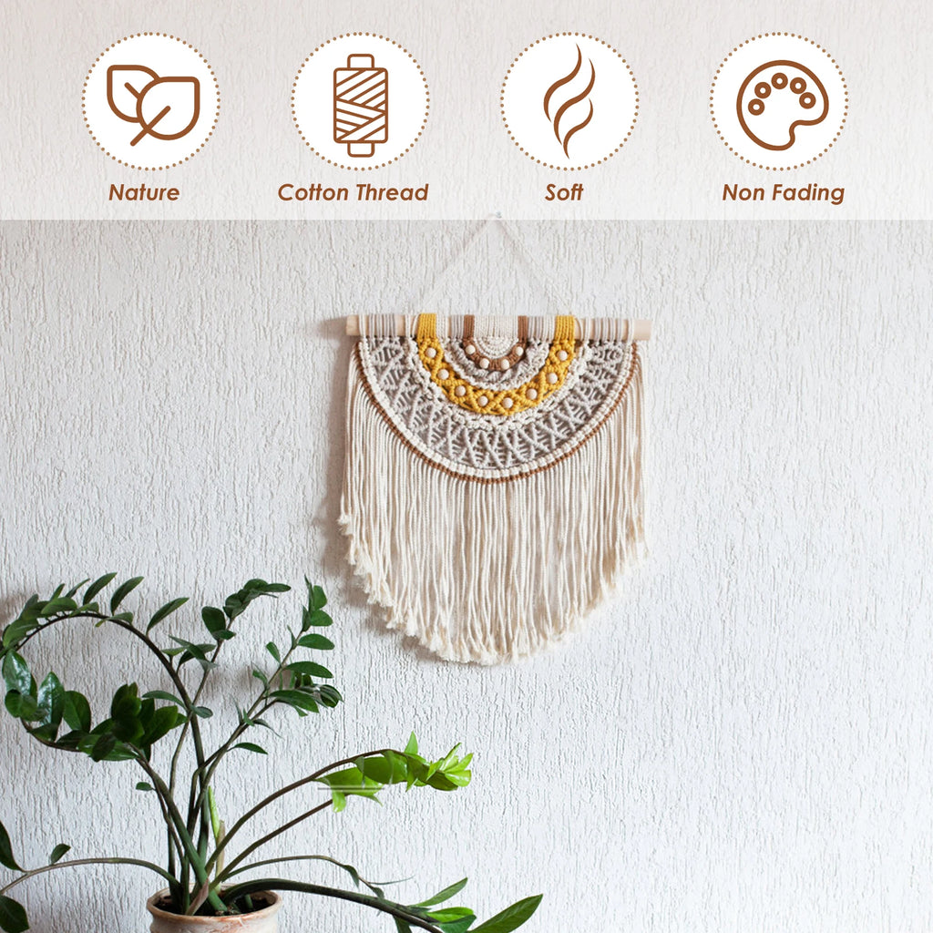 Kit de Macramé para Colgar de Pared DIY – Cuerda de Algodón, Cuentas y Anillos de Madera | Set de Macramé para Principiantes