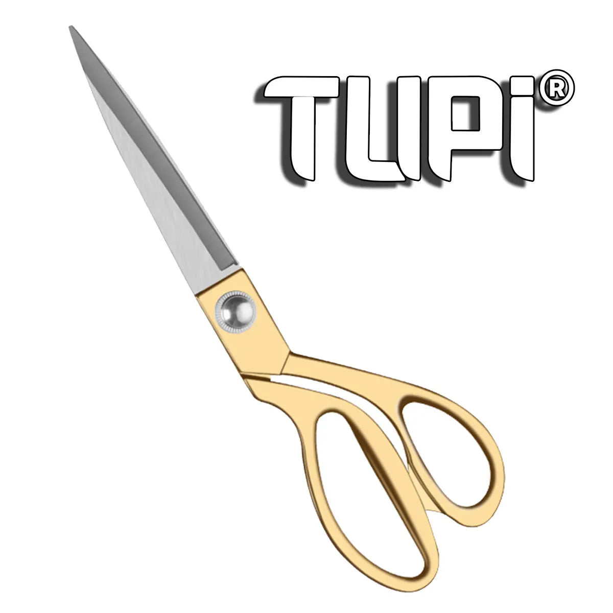 TUPI Professional Tailor Scissors – 24cm SK5 Steel, Ergonomic Bent Handle, Gold